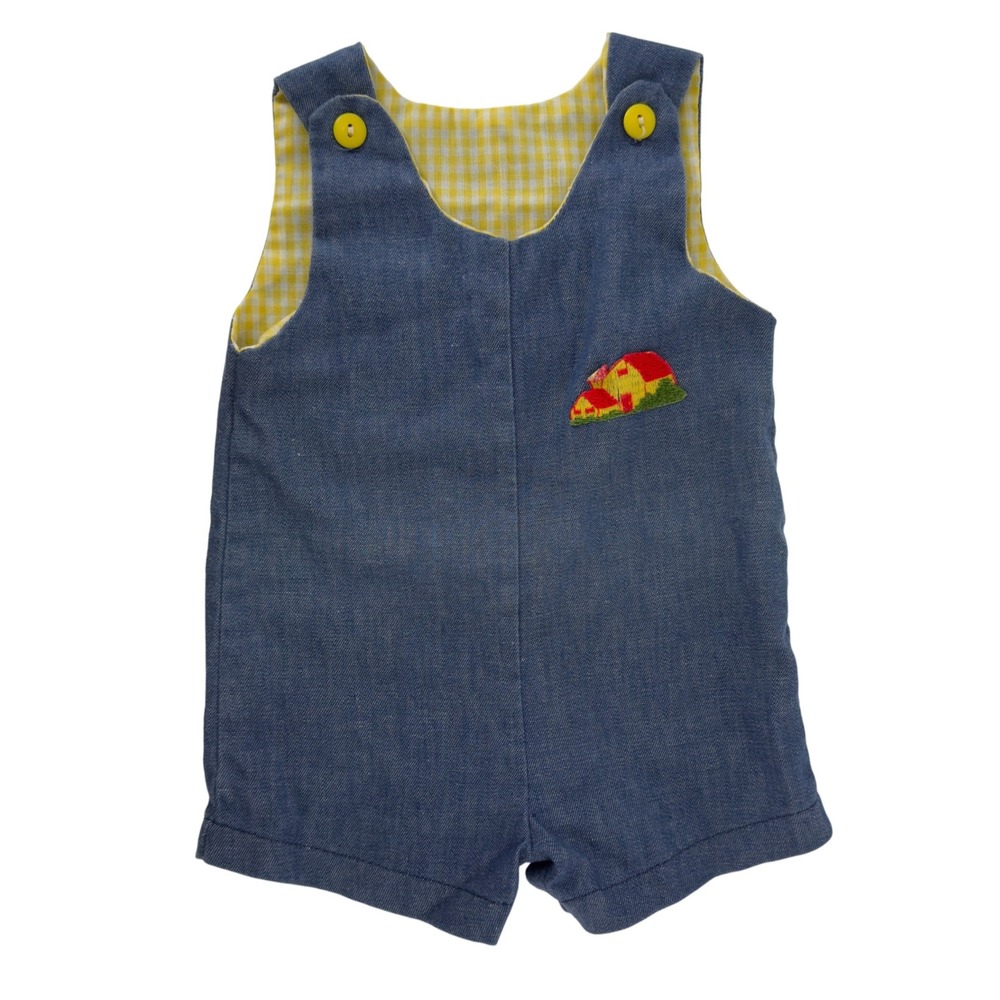 Vtg‎ Alexis Chambray Yellow Embroidered Barn Romper 18-25 lbs 12-18 Months USA
